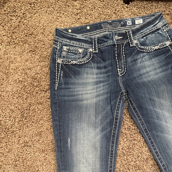 Miss Me Blue Boot Cut Jeans with White Stitching - Picture 8 of 8